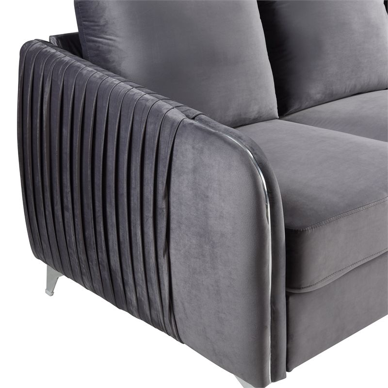 Hathaway Gray Velvet Elegant Modern Chic Sofa Couch With Chrome Metal Legs  | Bushfurniturecollection With Regard To Chrome Metal Legs Sofas (View 6 of 20)