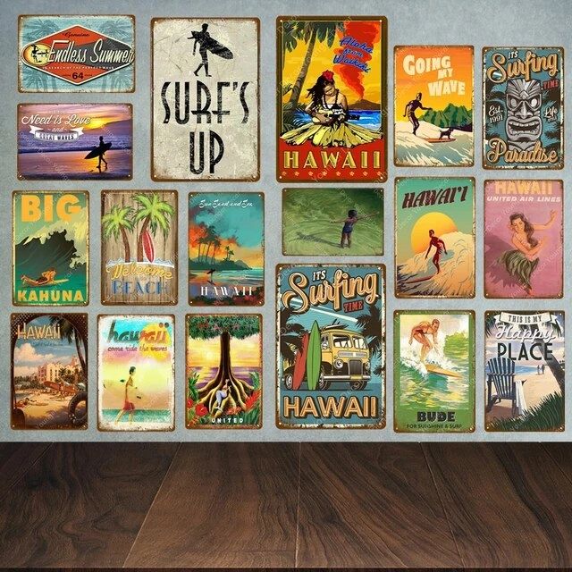 Hawaii Poster Surf Up Welcome To The Beach Metal Tin Signs Vintage Art Wall  Decoration Cafe Bar Outdoor Decor Ocean Platform   – Aliexpress Mobile Within Most Up To Date Vintage Metal Welcome Sign Wall Art (View 13 of 20)