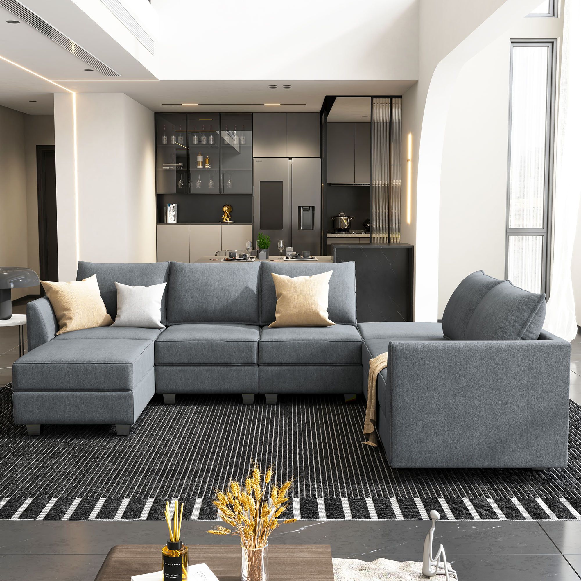 Honbay Modular Sectional Sofa With Reversible Chaises Sofa With Ottomans U  Shaped Sectional Couch For Living Room, Bluish Grey – Walmart Regarding U Shaped Modular Sectional Sofas (View 6 of 20)