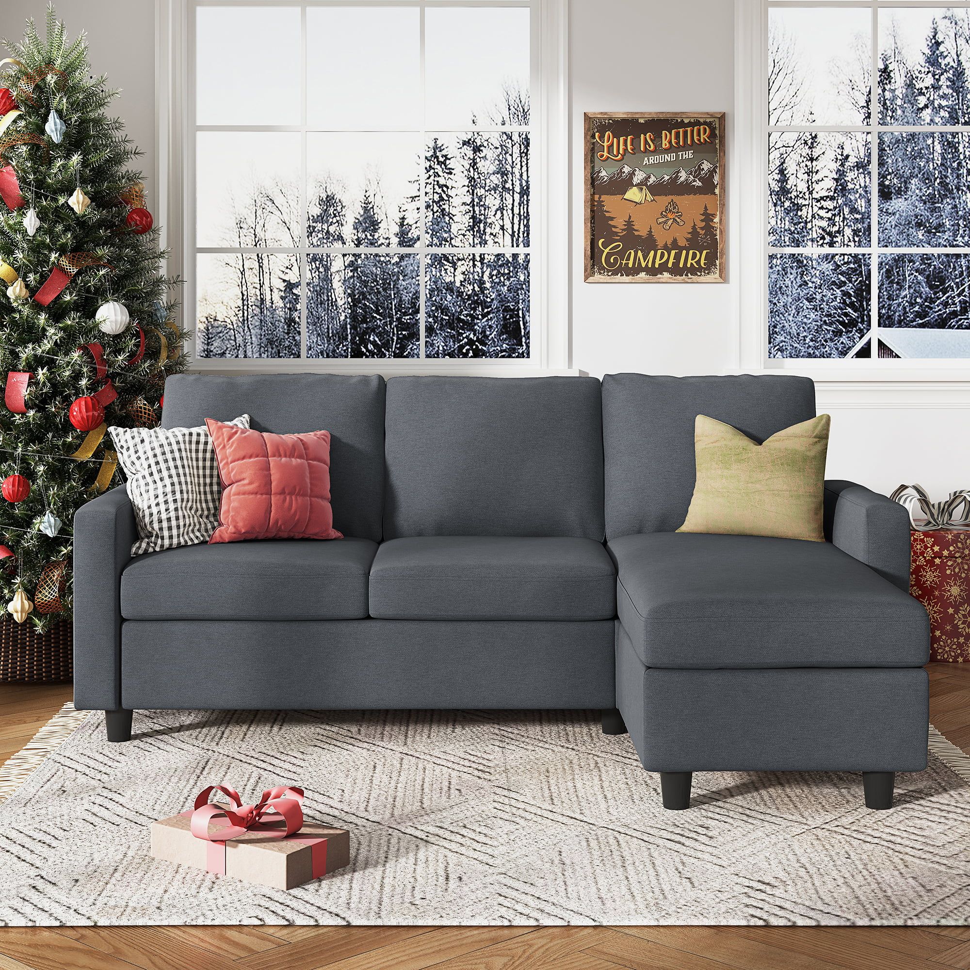 Honbay Reversible Sectional Apartment Sofa L Shaped Couch For Living Room,  Bluish Gray – Walmart Pertaining To L Shapped Apartment Sofas (View 3 of 20)