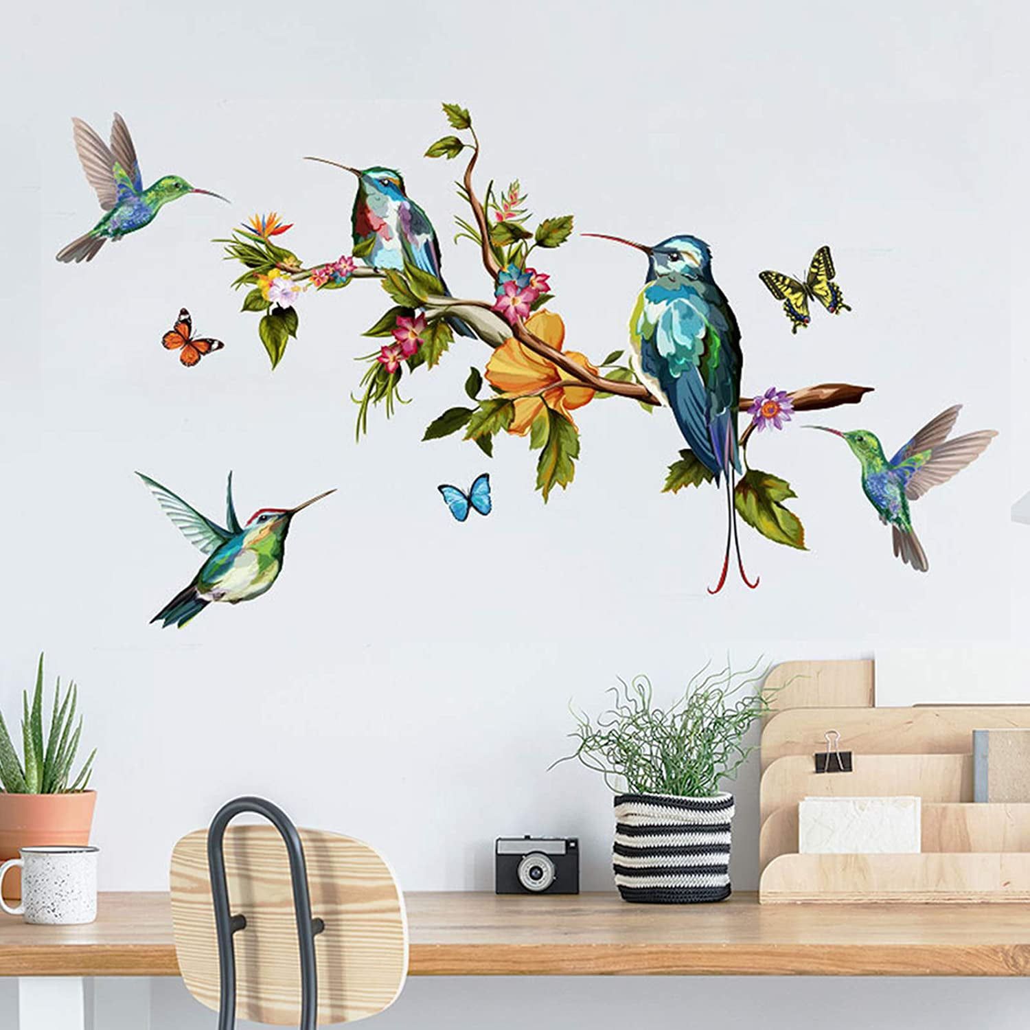 Hummingbird Wall Decals For Home, Hummingbirds On Tree Branch Wall Stickers,  Removable Watercolor Birds Butterflies Wall Art Mural Decor Home  Decorations For Bedroom Living Room Office – Walmart In Newest Hummingbird Wall Art (Gallery 1 of 20)