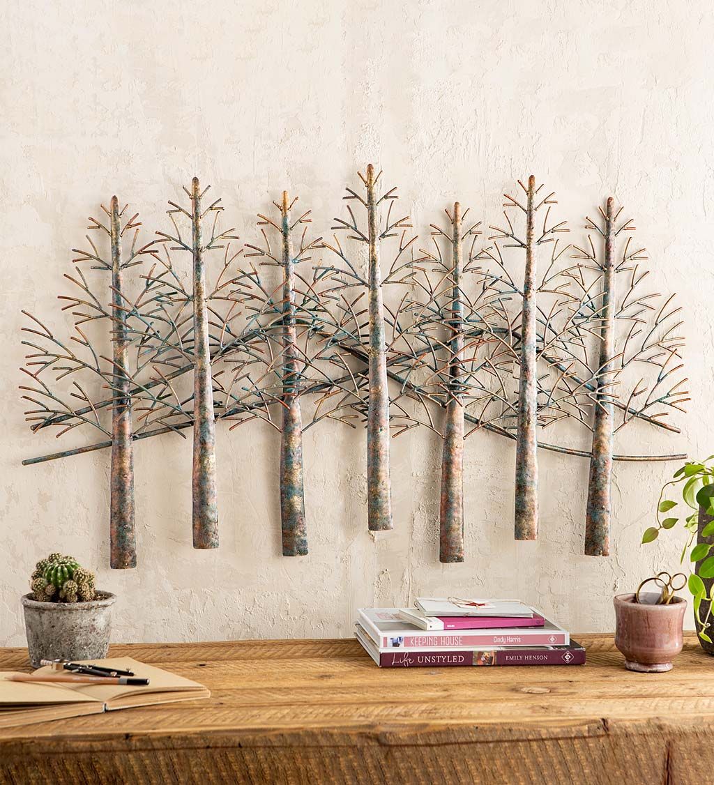 Indoor/outdoor Handmade Metal Trees And Mountains Wall Art | Plowhearth Throughout Most Up To Date Indoor Outdoor Wall Art (Gallery 1 of 20)