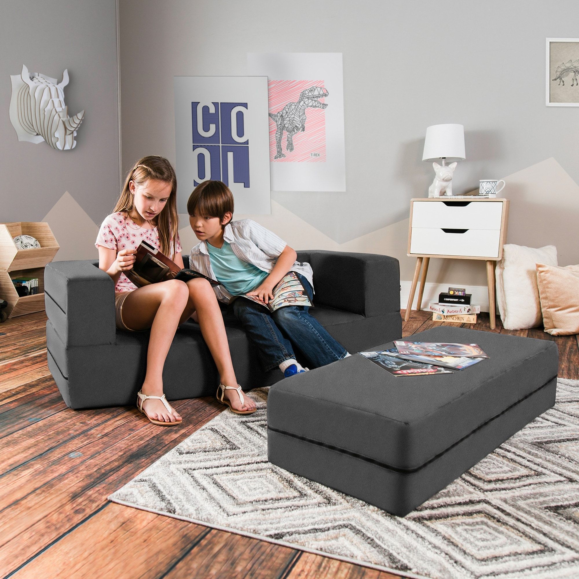 Jaxx Big Kids Convertible Sleeper Sofa & Ottoman Set – On Sale – – 16604749 Pertaining To Oversized Sleeper Sofa Couch Beds (View 15 of 20)