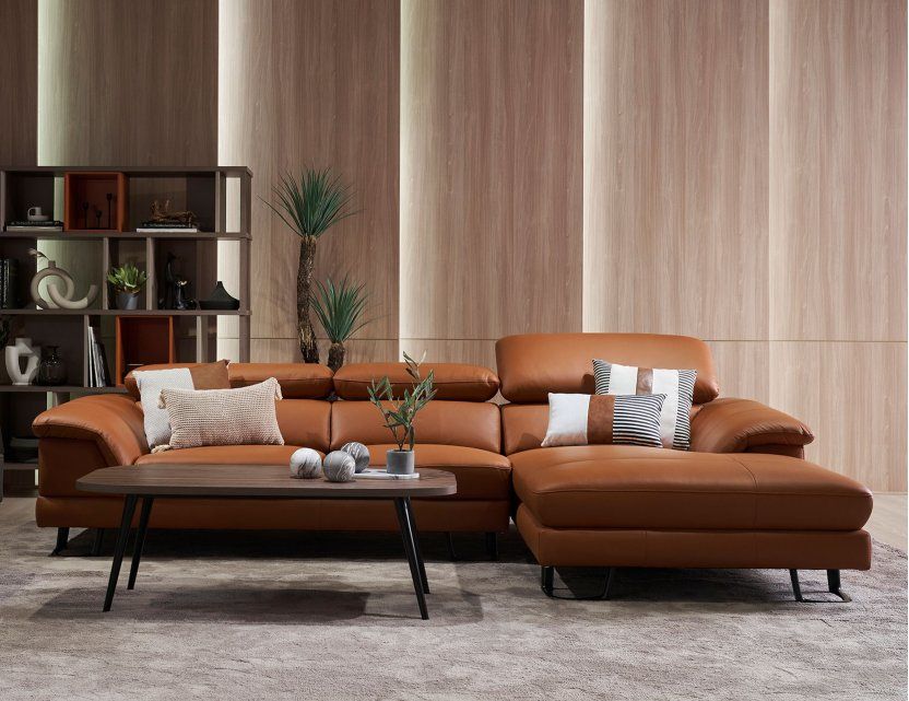 Korus L Shape Leather Sofa With Adjustable Headrest Inside L Shaped Couches With Adjustable Backrest (View 6 of 20)