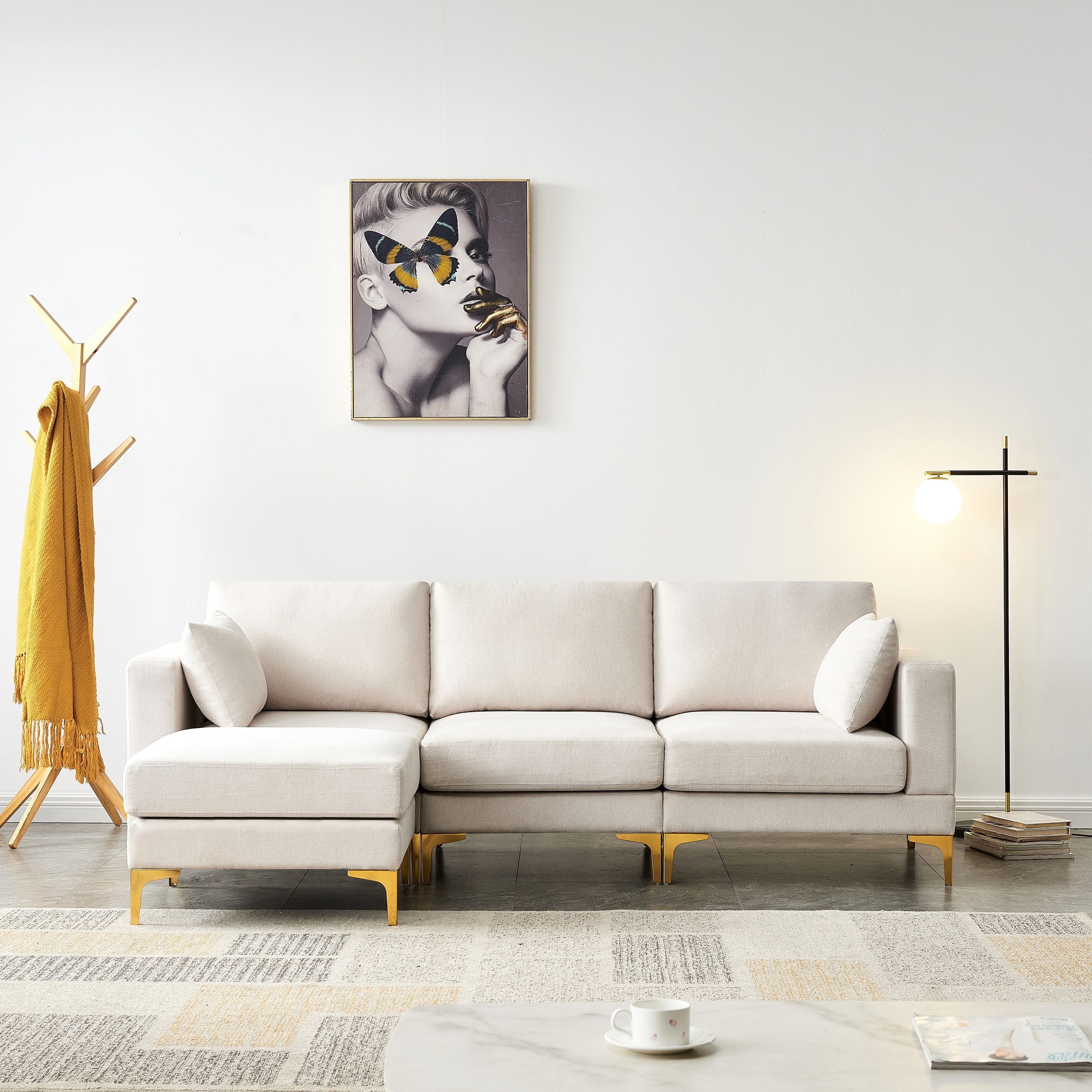 L Shape Sectional Sofa With Golden Metal Legs, Modern Polyester Fabric  Leisure 3 Seat Sofa & Ottoman – Free Combination – Bed Bath & Beyond –  37686037 With Free Combination Sectional Couches (View 18 of 20)