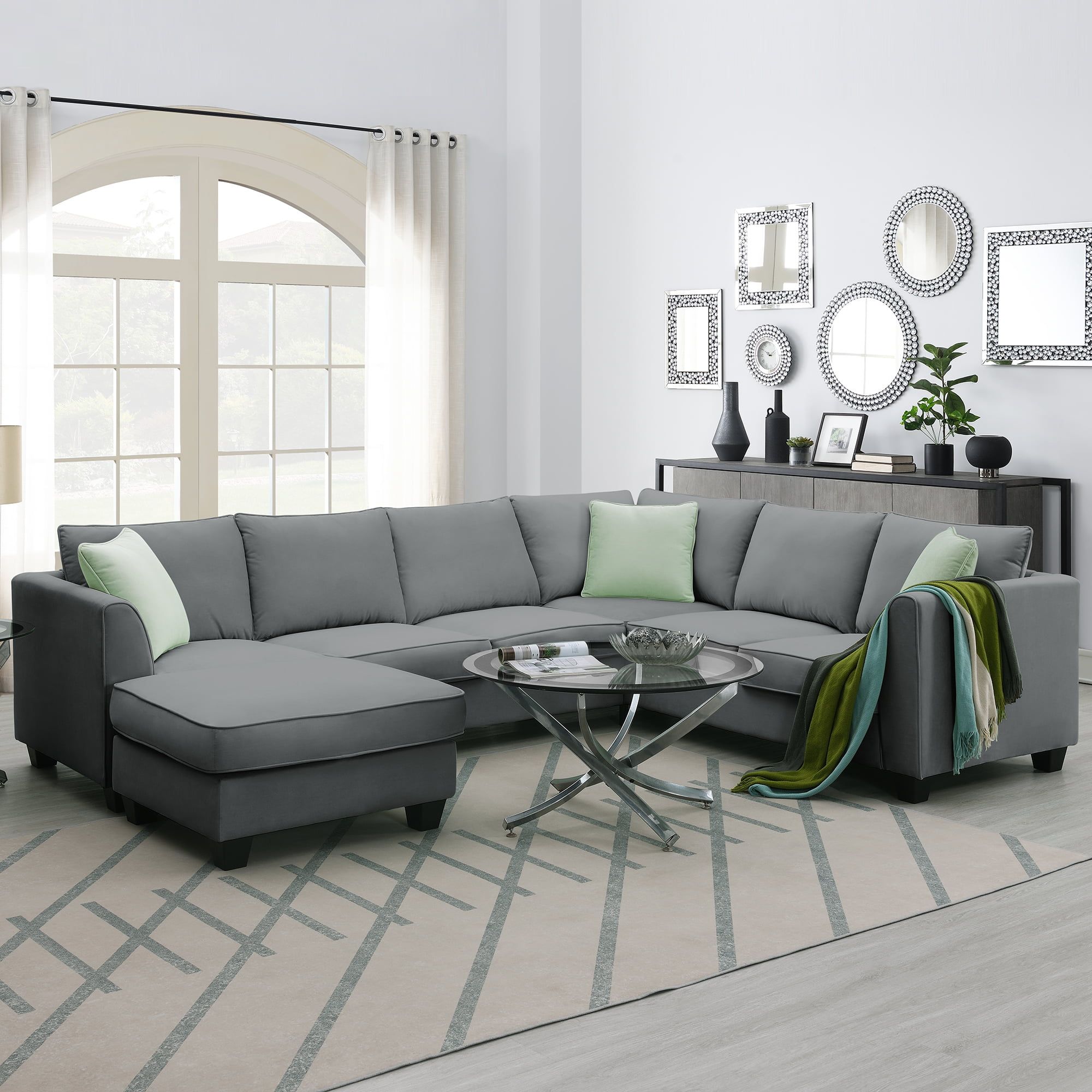 L Shaped Modular Sectional Couch, Kamida 7 Seater Sectional Couch With  Ottoman And 3 Pillows, Modern L Shaped Fabric Upholstered Couch Furniture,  Heavy Duty Sectional Couch For Living Room, Gray – Walmart Intended For 7 Seater Sectional Couch With Ottoman And 3 Pillows (Gallery 1 of 20)