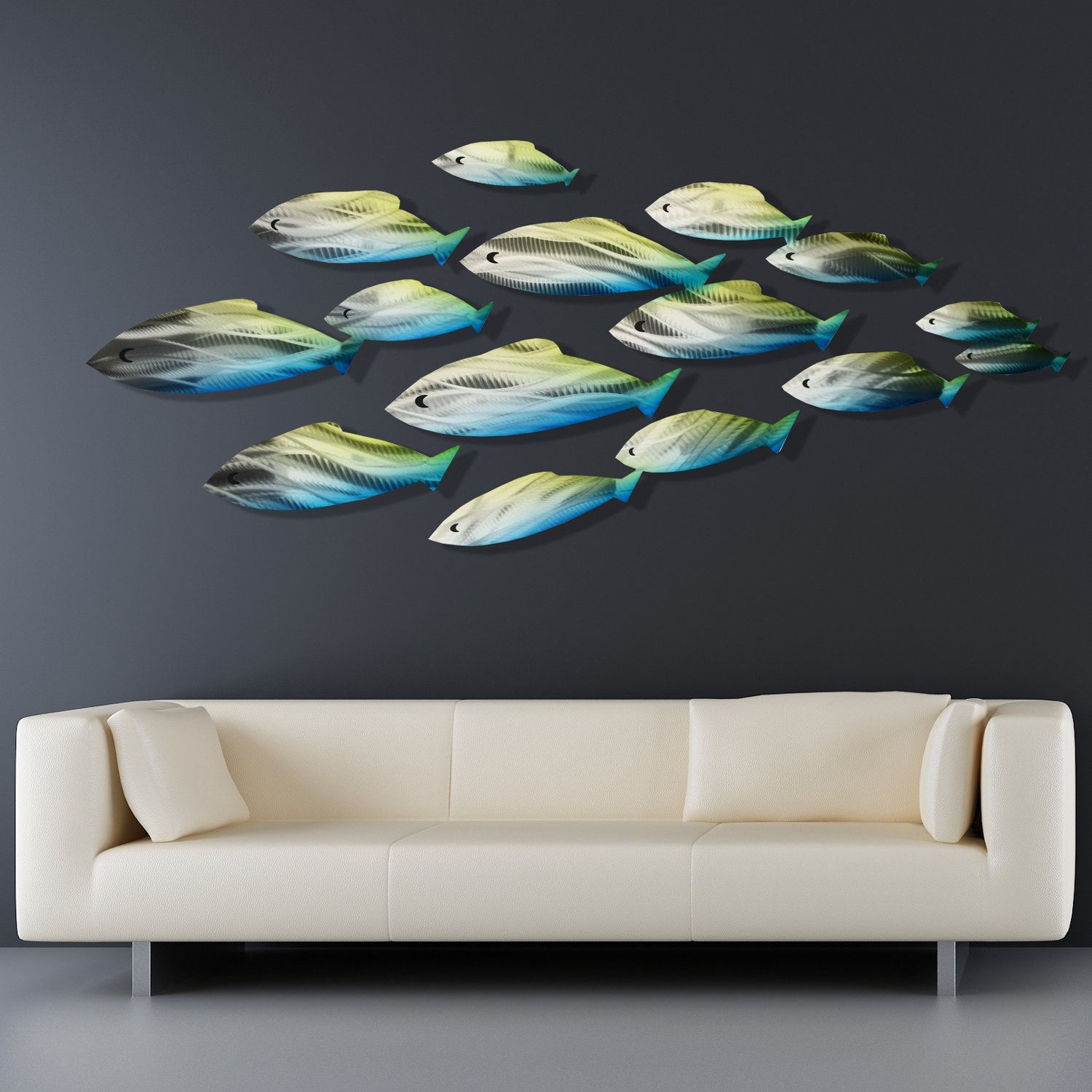 Large Metal School Of Fish Wall Art Sculpture Tropical – Etsy Intended For 2017 Metal Coastal Ocean Wall Art (View 12 of 20)
