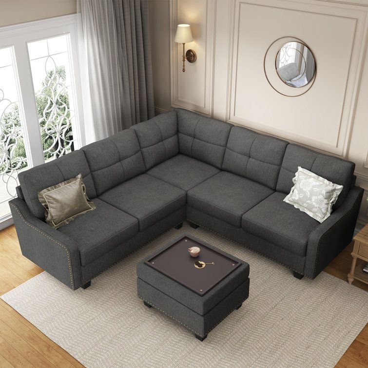 Lark Manor™ Tufted Corner Sectional Sofa With Storage Tray Ottoman &  Reviews | Wayfair Pertaining To Sofa Set With Storage Tray Ottoman (View 2 of 20)