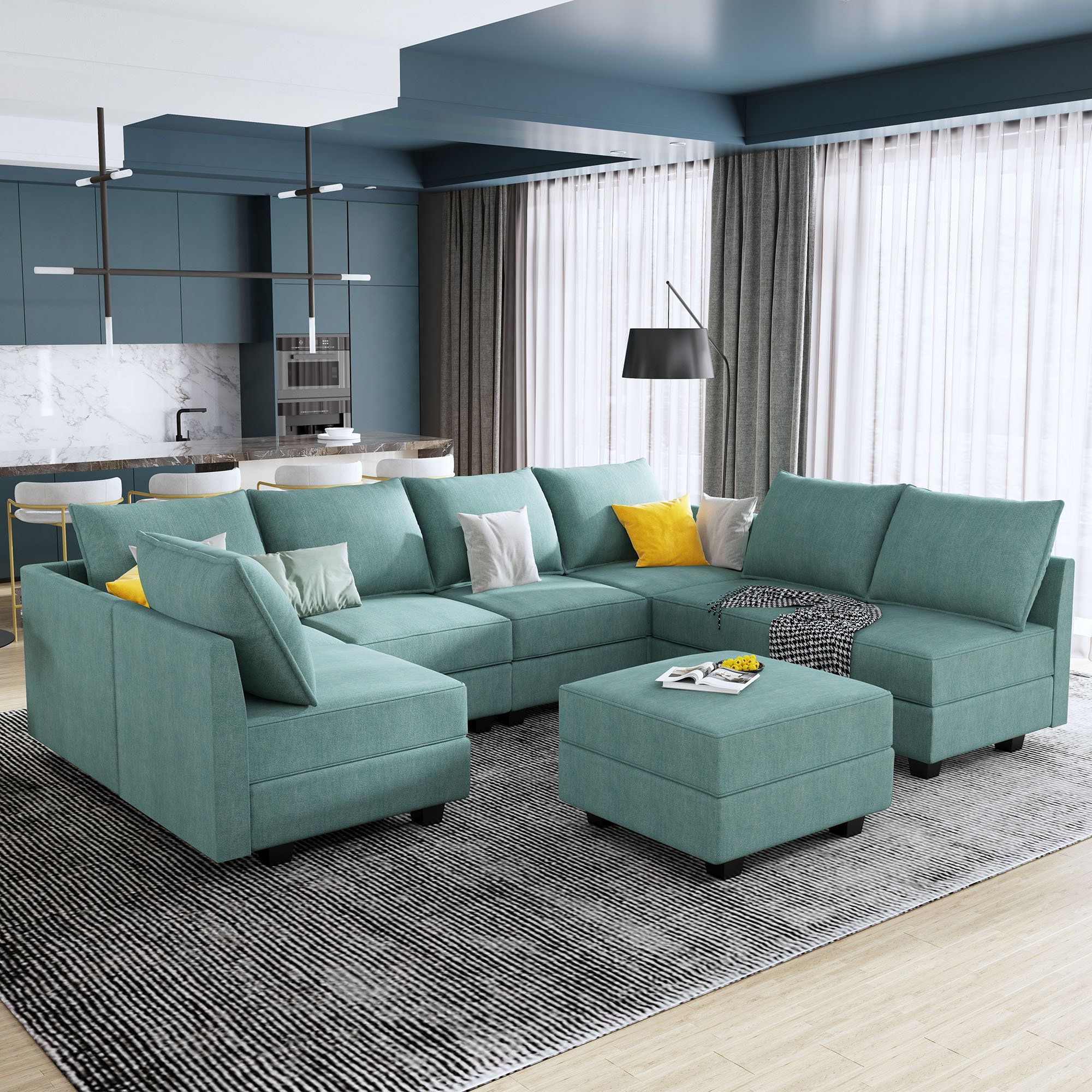 Latitude Run® 8 – Piece Modular U Shape Sectional Sofa With Ottoman &  Reviews | Wayfair With Regard To U Shaped Modular Sectional Sofas (View 12 of 20)