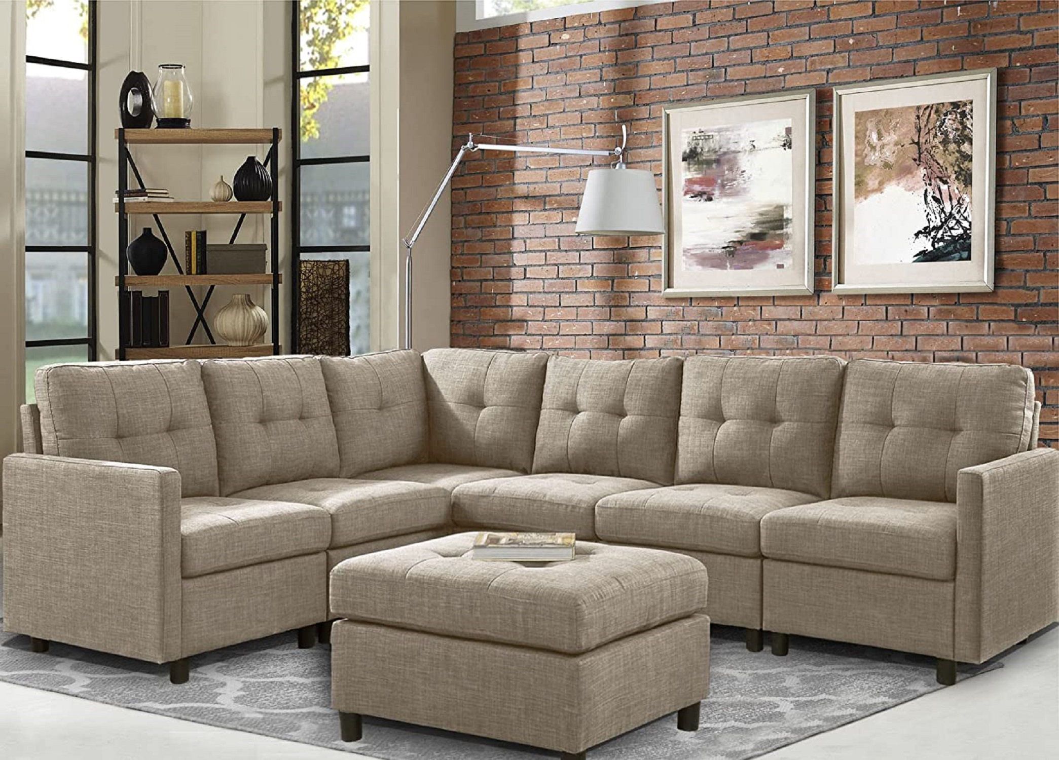 Latitude Run® Modular Sofa & Chaise With Ottoman | Wayfair Intended For Sectional Sofas With Ottomans And Tufted Back Cushion (View 6 of 20)