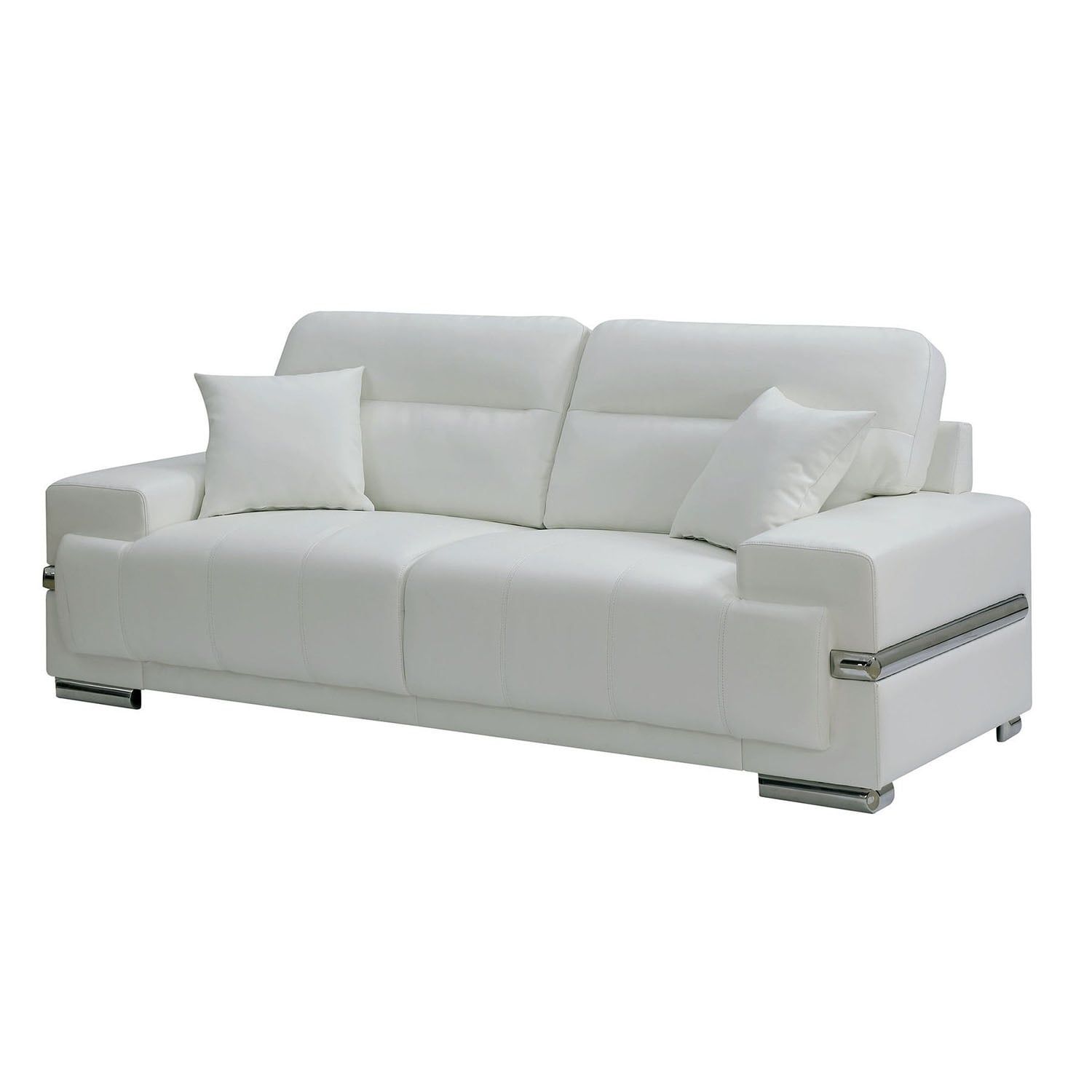 Leatherette Sofa With Metal Legs In White And Chrome Finish – – 34475748 In Chrome Metal Legs Sofas (View 15 of 20)