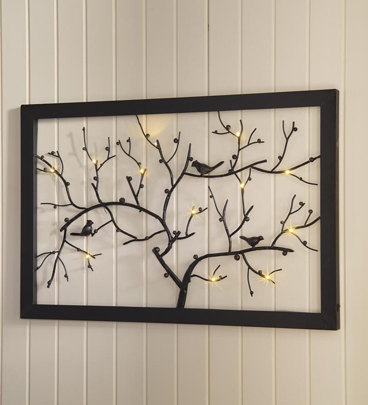 Lighted Bird And Branch Wall Art | Plowhearth For Most Current Bird On Tree Branch Wall Art (Gallery 18 of 20)