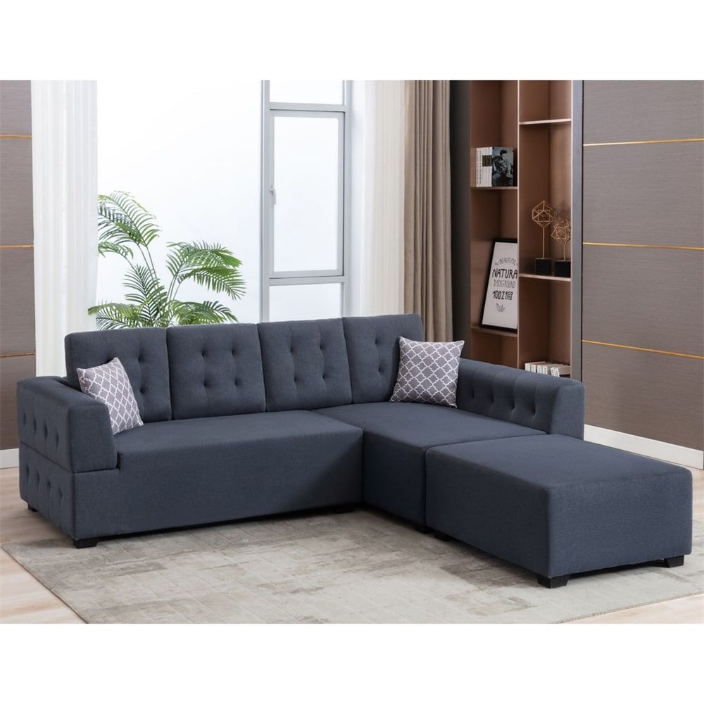 Linen Fabric Sectional Sofa W/ Right Facing Chaise Ottoman And Pillows – –  38104706 Regarding Sofa Beds With Right Chaise And Pillows (View 15 of 20)