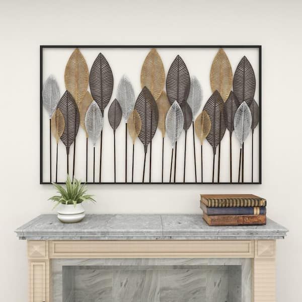 Litton Lane Leaf Tall Cut Out Bronze Wall Decor With Intricate Laser Cut  Designs 65650 – The Home Depot Inside Latest Tall Cut Out Leaf Wall Art (View 20 of 20)