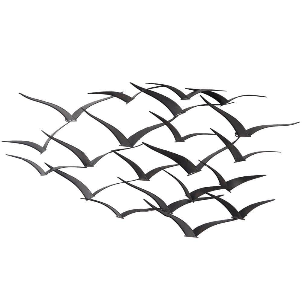 Litton Lane Metal Black Sleek Flying Flock Of Bird Wall Decor 80954 – The  Home Depot Inside Latest Metal Bird Wall Sculpture Wall Art (Gallery 17 of 20)