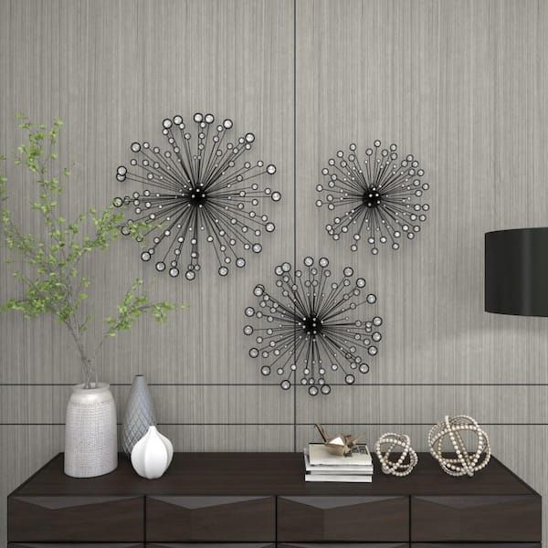 Litton Lane Metal Black Starburst Wall Decor With Crystal Embellishments  (set Of 3) 44510 – The Home Depot Regarding Current Starburst Jeweled Hanging Wall Art (View 10 of 20)