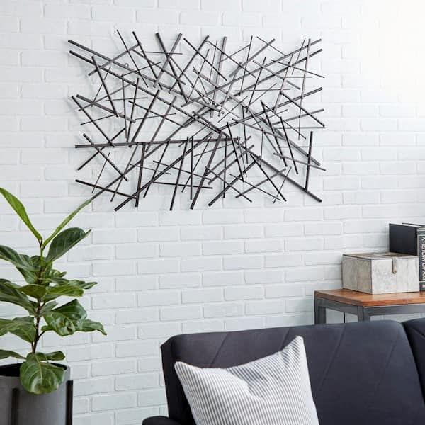 Litton Lane Metal Dark Gray Overlapping Lines Geometric Wall Decor 56914 –  The Home Depot Regarding Best And Newest Gray Metal Wall Art (View 2 of 20)