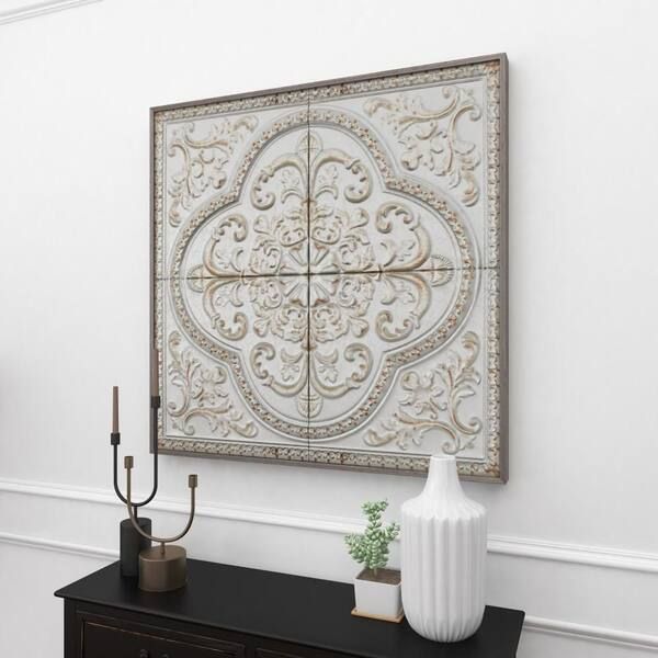 Litton Lane Metal Gray Scroll Wall Decor With Embossed Details 55472 – The  Home Depot Pertaining To 2018 Gray Metal Wall Art (View 17 of 20)