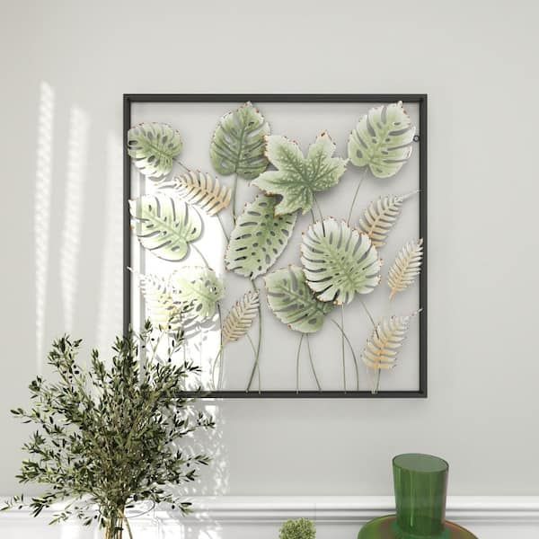 Litton Lane Metal Green Tall Cut Out Leaf Wall Decor With Intricate Laser  Cut Designs 89516 – The Home Depot Intended For Most Recently Released Tall Cut Out Leaf Wall Art (View 18 of 20)