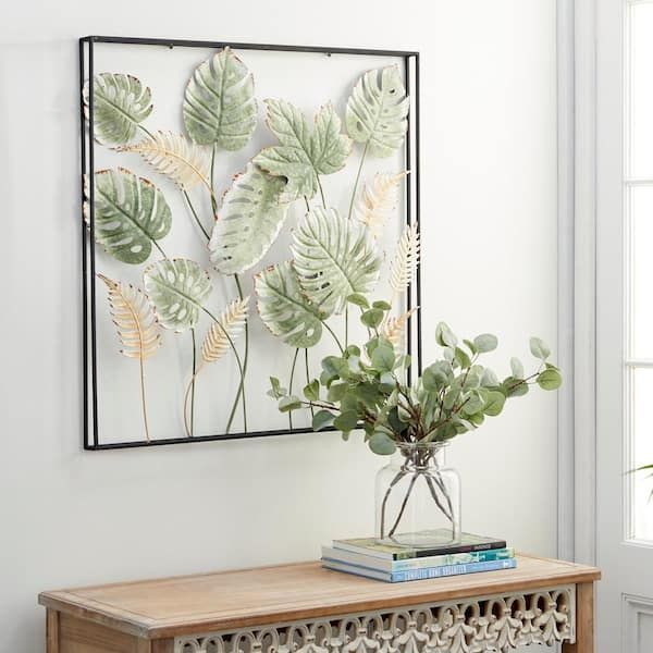 Litton Lane Metal Green Tall Cut Out Leaf Wall Decor With Intricate Laser  Cut Designs 89516 – The Home Depot With Regard To Most Recently Released Tall Cut Out Leaf Wall Art (View 16 of 20)