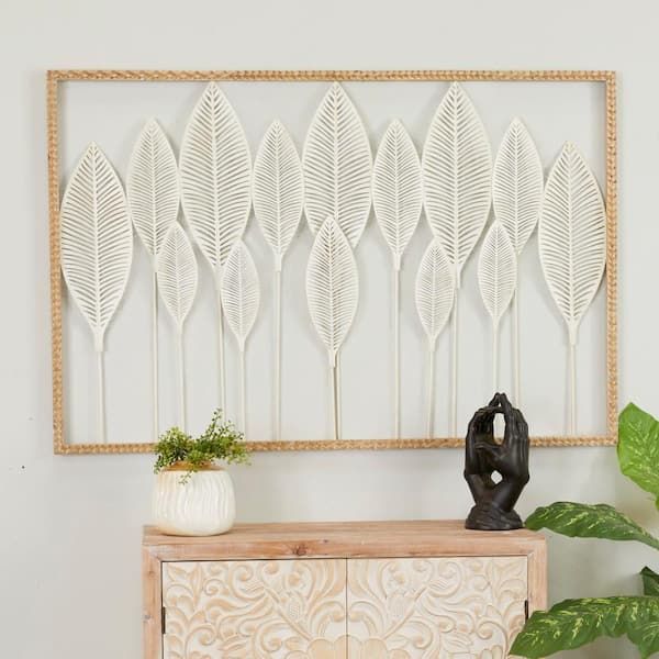 Litton Lane Metal White Tall Cut Out Leaf Wall Decor With Intricate Laser  Cut Designs 041462 – The Home Depot For 2018 Tall Cut Out Leaf Wall Art (View 8 of 20)