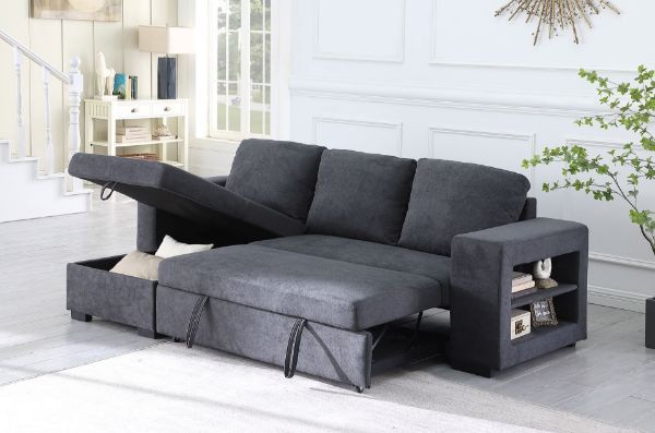 Lucena Reversible Sectional Sofa/sofabed With Storage (dark Grey) Pertaining To Sectional Sofa With Storage (Gallery 18 of 20)