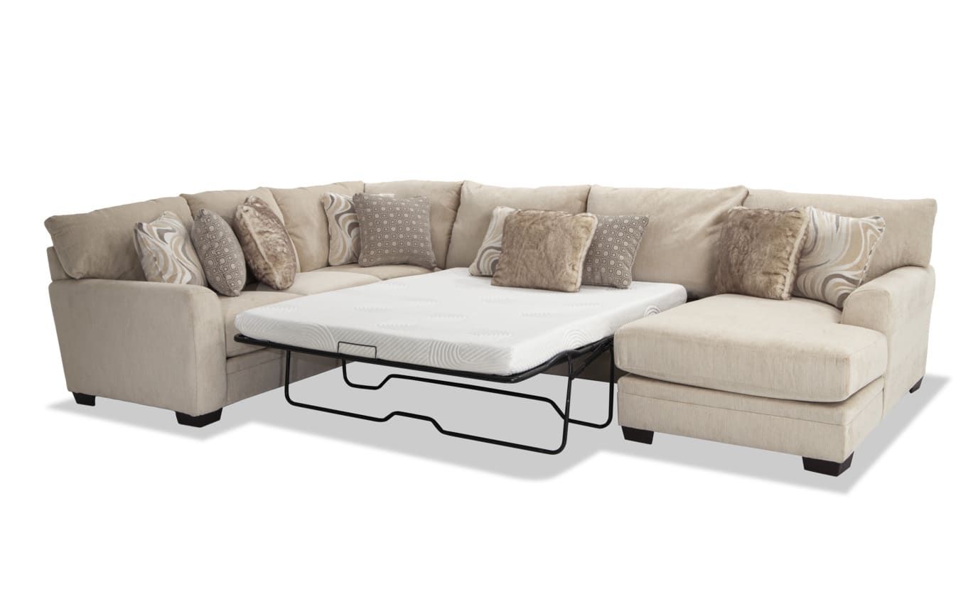 Luxe Cream 4 Piece Left Arm Facing Bob O Pedic Gel Queen Sleeper Sectional  With Chaise | Bob's Discount Furniture Intended For Left Or Right Facing Sleeper Sectional Sofas (View 4 of 20)