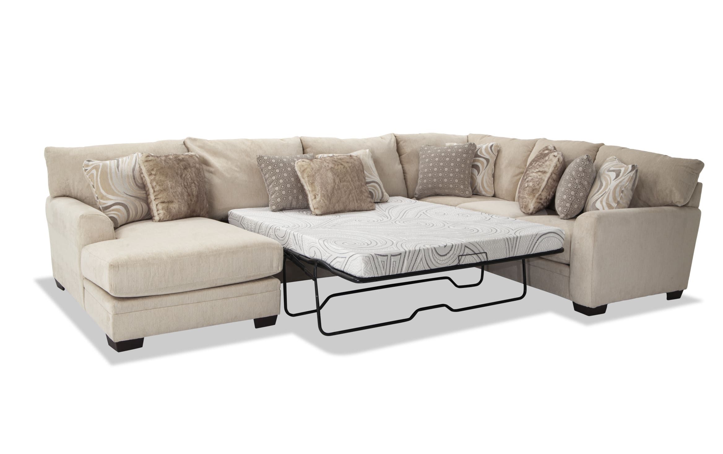 Luxe Cream 4 Piece Right Arm Facing Bob O Pedic Cooling Queen Sleeper  Sectional With Chaise | Bob's Discount Furniture Within Left Or Right Facing Sleeper Sectional Sofas (Gallery 1 of 20)