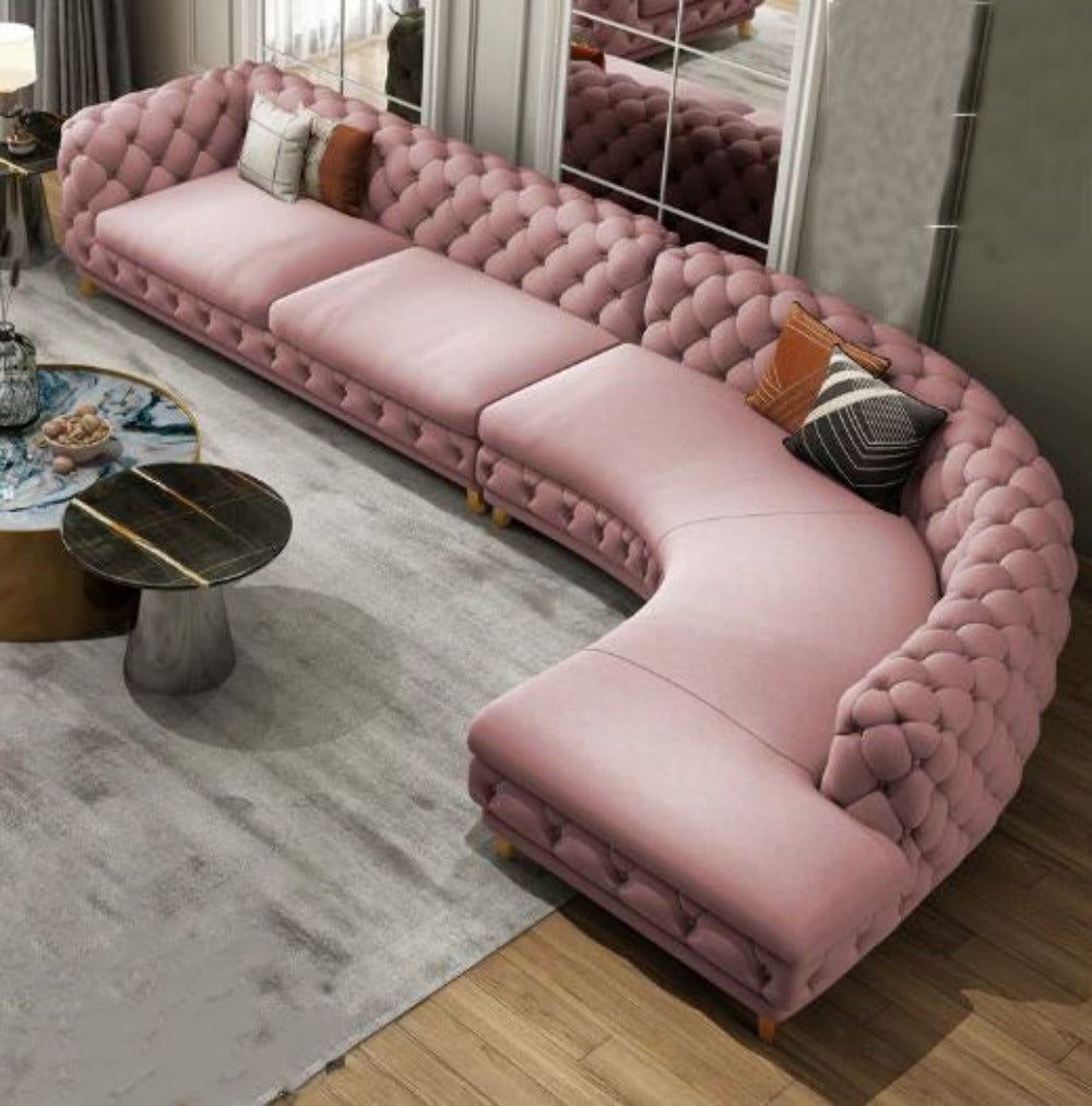 Luxurious Fabric L Shaped Sofa With Tufted Design – Pink | L Shaped Sofa, Couch  Furniture, Fabric Sofa With Modern L Shaped Fabric Upholstered Couches (View 10 of 20)
