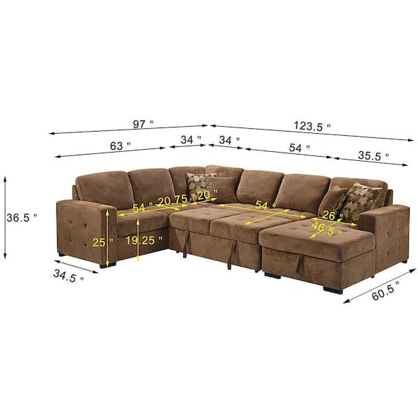 Magic Home 123 In. U Shaped Pull Out Sectional Sofa Bed Couch With Storage  Chaise And Pillows For Large Space Dorm Apartment, Brown Mh Sf P80cn Db –  The Home Depot For U Shaped Sectional Sofa With Pull Out Bed (Gallery 10 of 20)