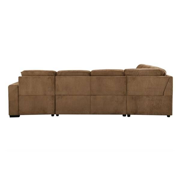 Magic Home 123 In. U Shaped Pull Out Sectional Sofa Bed Couch With Storage  Chaise And Pillows For Large Space Dorm Apartment, Brown Mh Sf P80cn Db –  The Home Depot Throughout U Shaped Sectional Sofa With Pull Out Bed (Gallery 19 of 20)