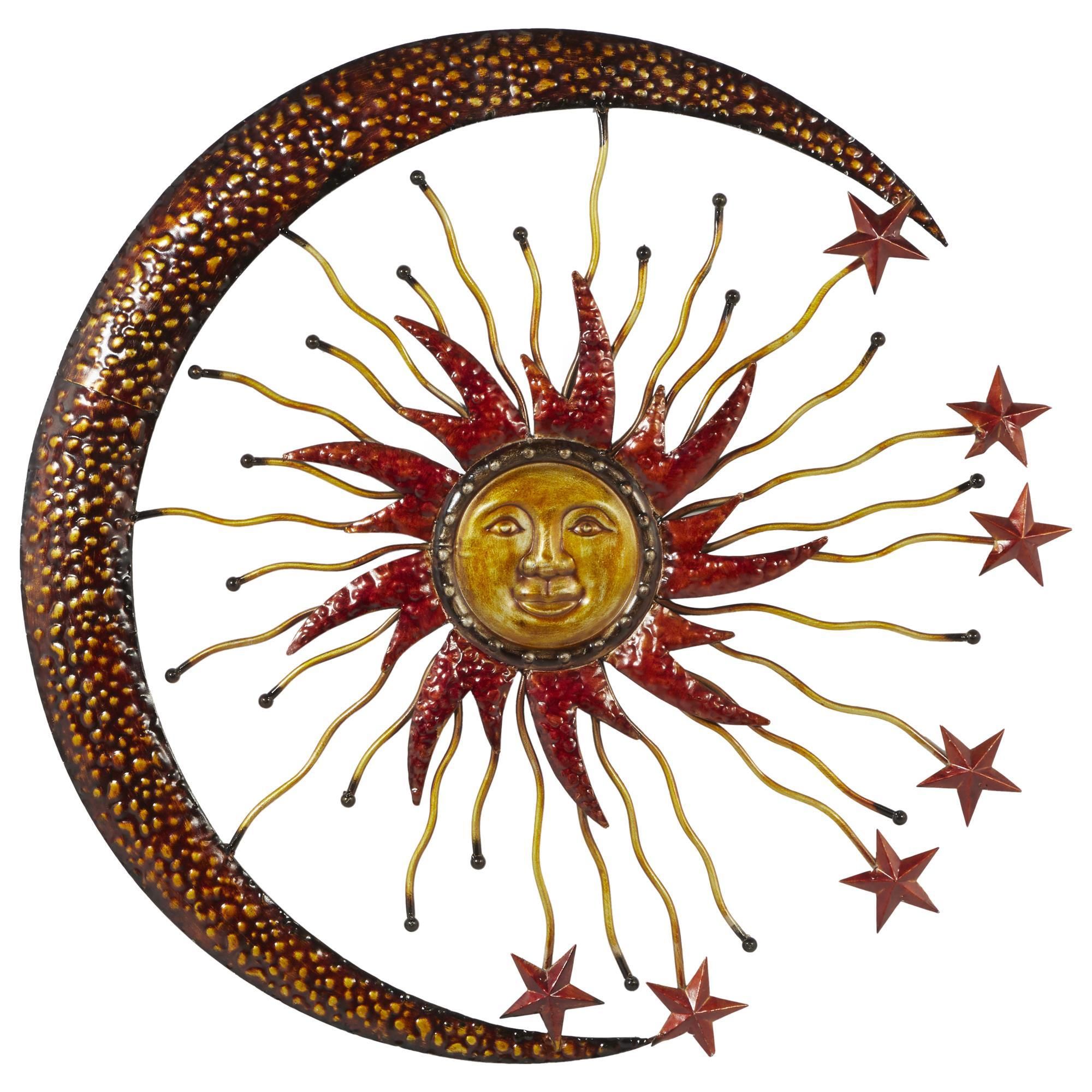 Maple And Jade 36" X 36" Sun, Moon And Star Wall Decor In Metallic Copper  And Bronze | Nfm In Recent Sun Moon Star Wall Art (View 10 of 20)