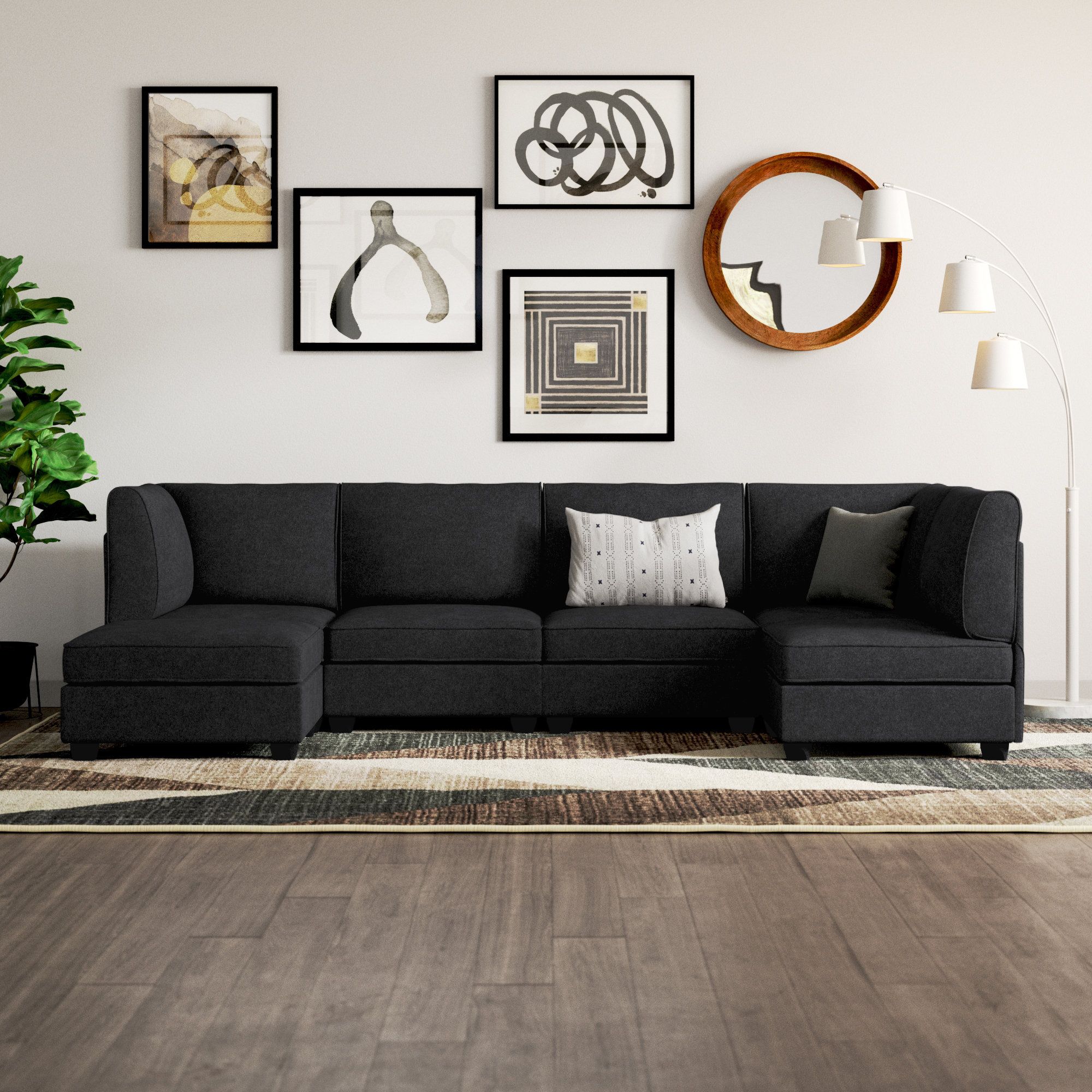 Mercury Row® Roeder 6 – Piece Upholstered Sectional & Reviews – Wayfair  Canada In Sectional Sofas With Ottomans And Tufted Back Cushion (Gallery 13 of 20)
