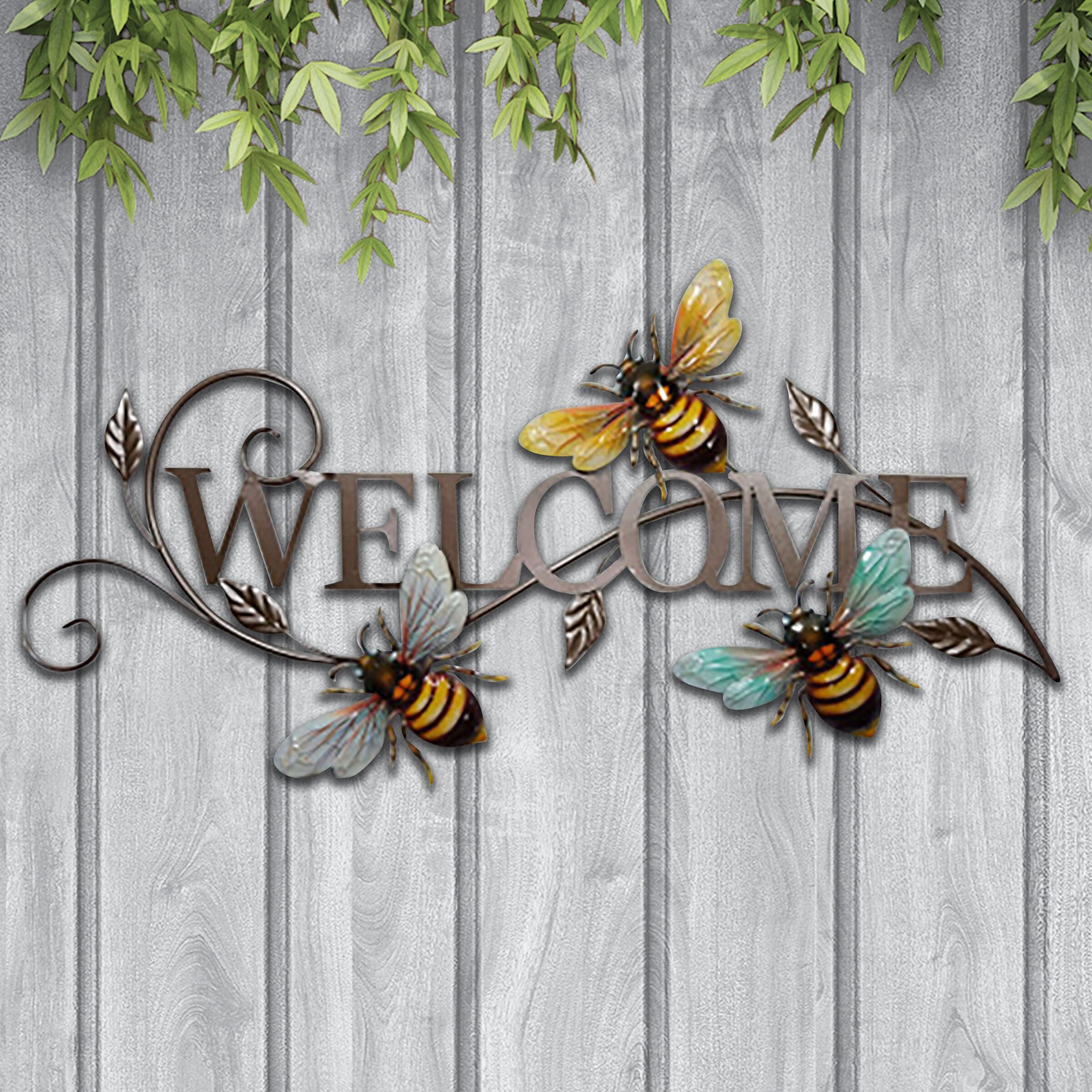 Metal Bumble Bees Welcome Sign Wall Art – Mirrorbee® Throughout Latest Metal Wall Bumble Bee Wall Art (View 17 of 20)