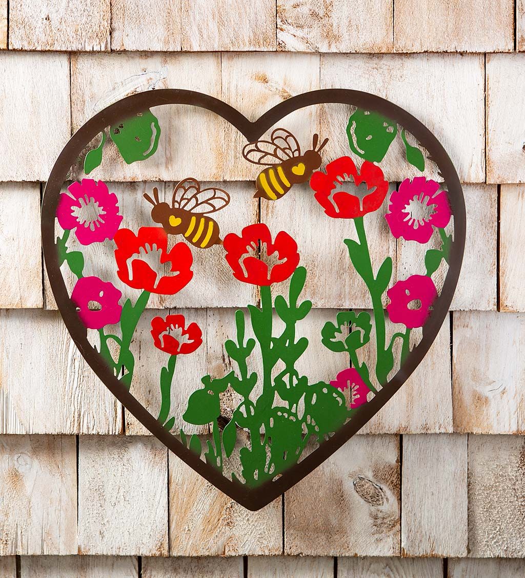 Metal Indoor/outdoor Heart Wall Art With Bees And Flowers | Plowhearth With Newest Indoor Outdoor Wall Art (Gallery 3 of 20)