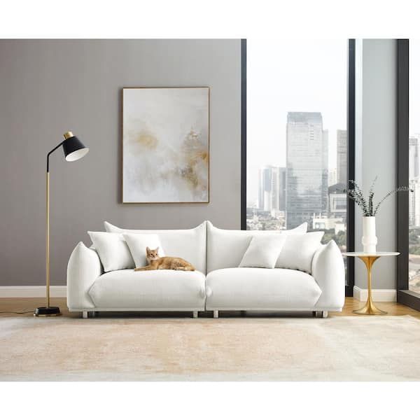 Minimore Chris 88.9 In. W Round Arm Sherpa Fabric Modern Design 3 Seat  Straight Sofa With Metal Chrome Legs In White Mm 0022wt – The Home Depot Intended For Chrome Metal Legs Sofas (Gallery 1 of 20)