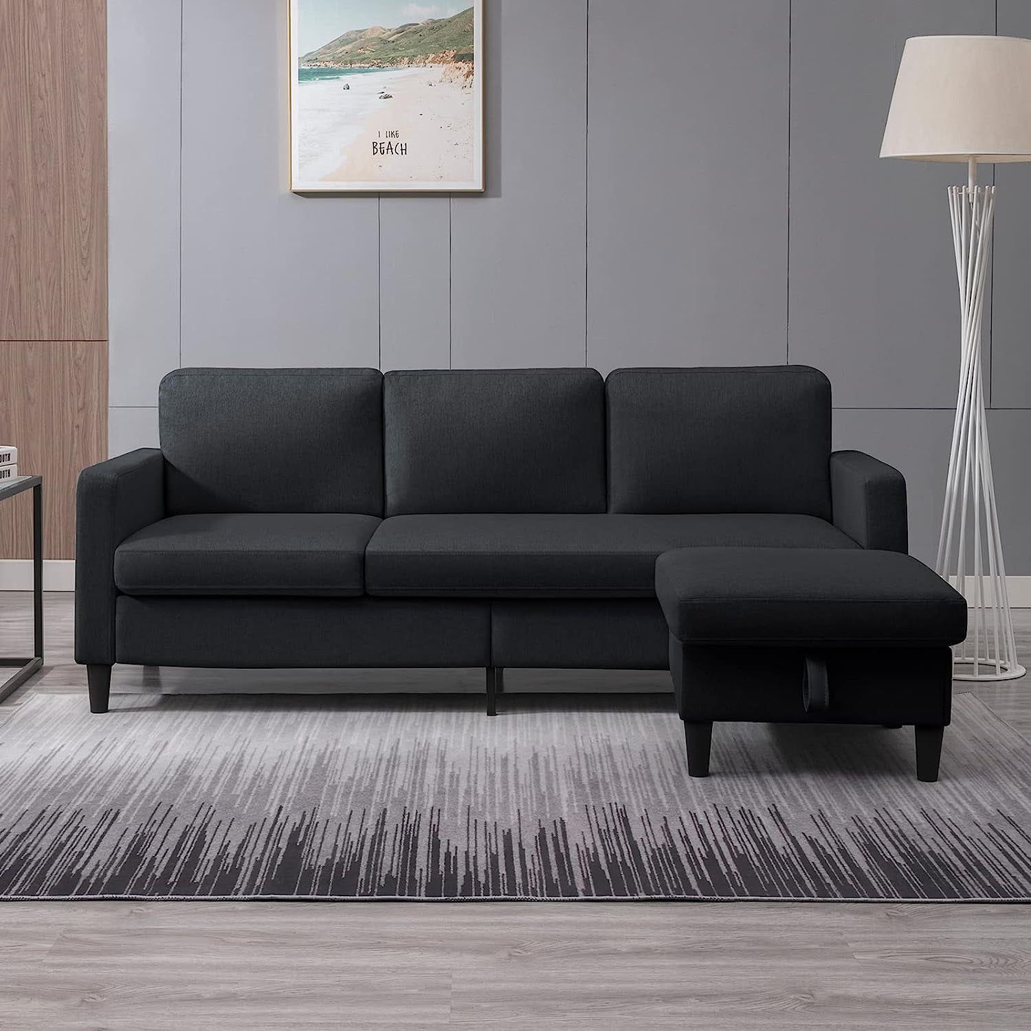 Mjkone 76" W Convertible Sectional Sofa Couch With Storage Ottoman,  L Shaped Couch, 3 Seat Sofas With Reversible Chaise, Sectional Couches For  Living Room/office/bedroom (dark Grey) – Walmart With Regard To 3 Seat Sofa Sectionals With Reversible Chaise (View 6 of 20)