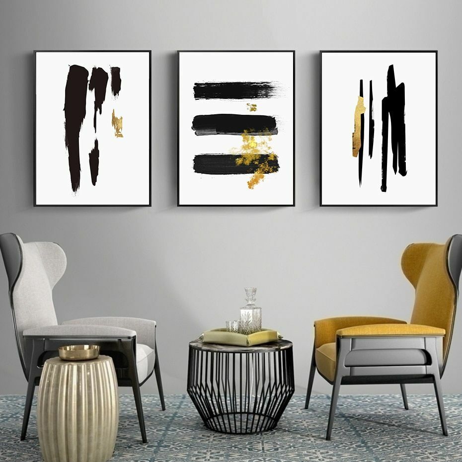 Modern Abstract Black Gold Minimalist Canvas Wall Art Poster Diy Home  Decoration | Ebay With Regard To Best And Newest Black Minimalist Wall Art (View 9 of 20)