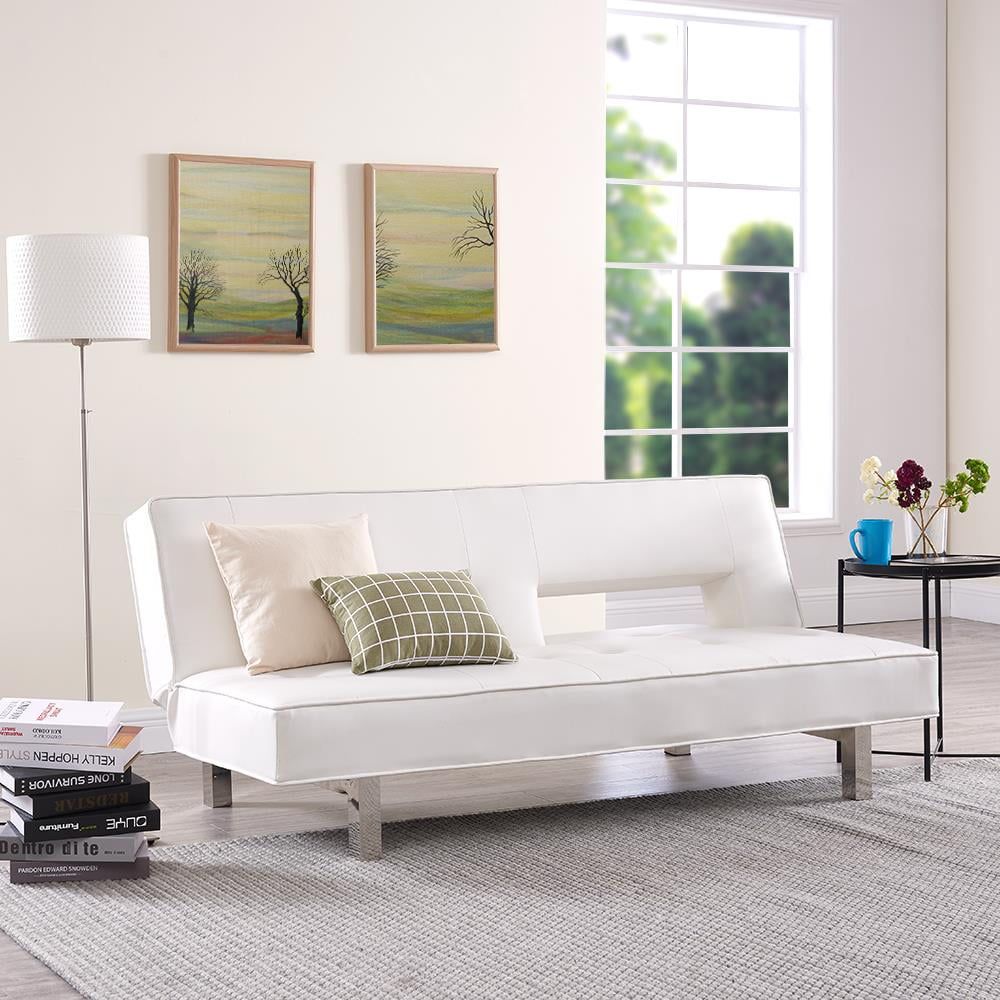 Modern Convertible Futon Sofa Bed With Chrome Metal Legs, European Style  Reclining Futon Sofa, Faux Leather, White – Walmart Throughout Chrome Metal Legs Sofas (View 11 of 20)