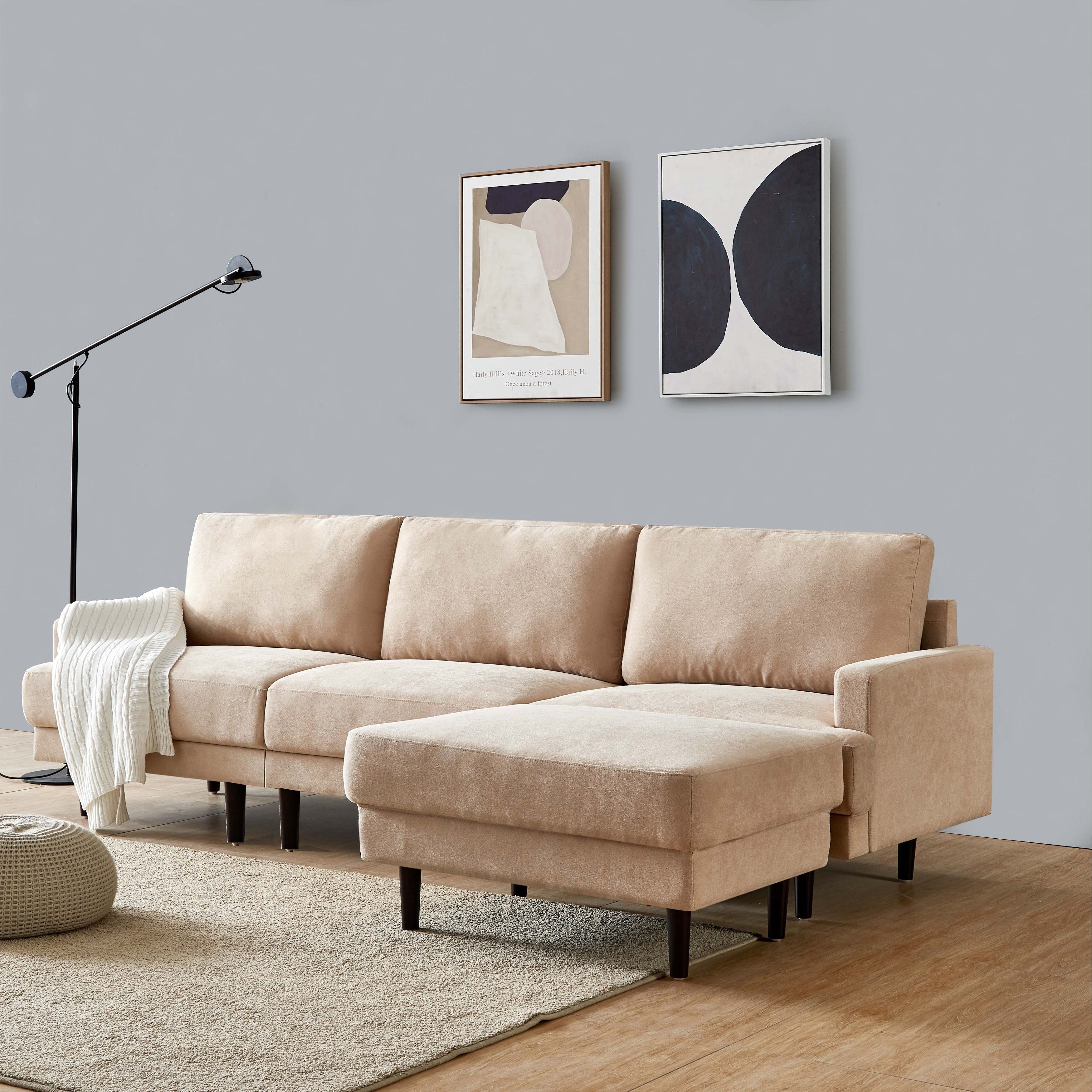 Modern Fabric Sofa L Shape, 3 Seater With Ottoman Material Polyester Fabric,solid  Wood Legs,high Density Foam – – 36692212 Intended For Office Modern Fabric Sofas (View 18 of 20)
