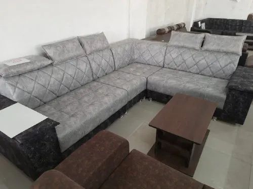 Modern Gray L Shape Pillow Back Sofa Set, Living Room Pertaining To Pillowback Sofa Sectionals (View 18 of 20)