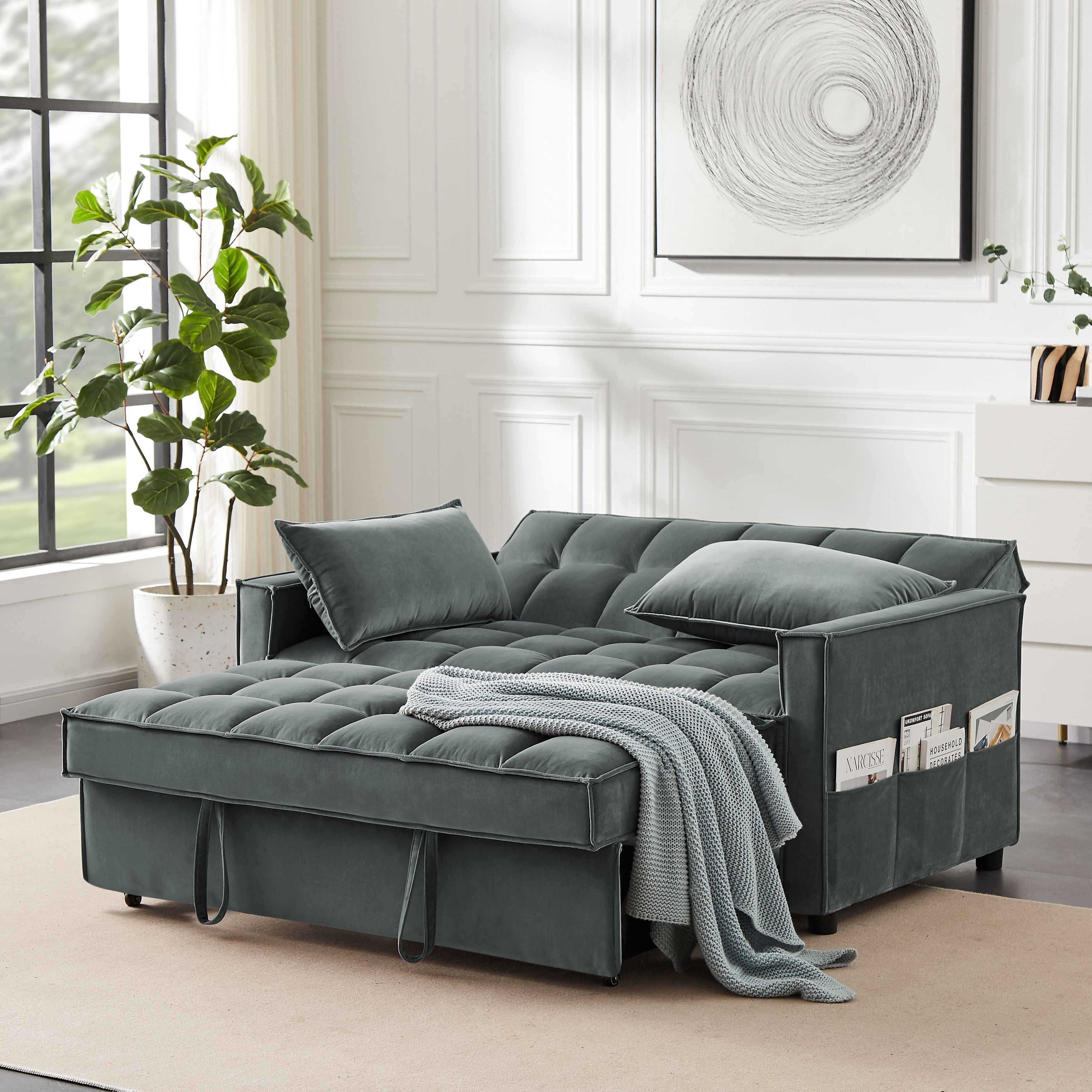 Modern Loveseat Sofa Velvet Upholstered Pull Out Sleeper Convertible Sofa  Bed – – 36800215 With Modern Loveseat Sofas (Gallery 3 of 20)