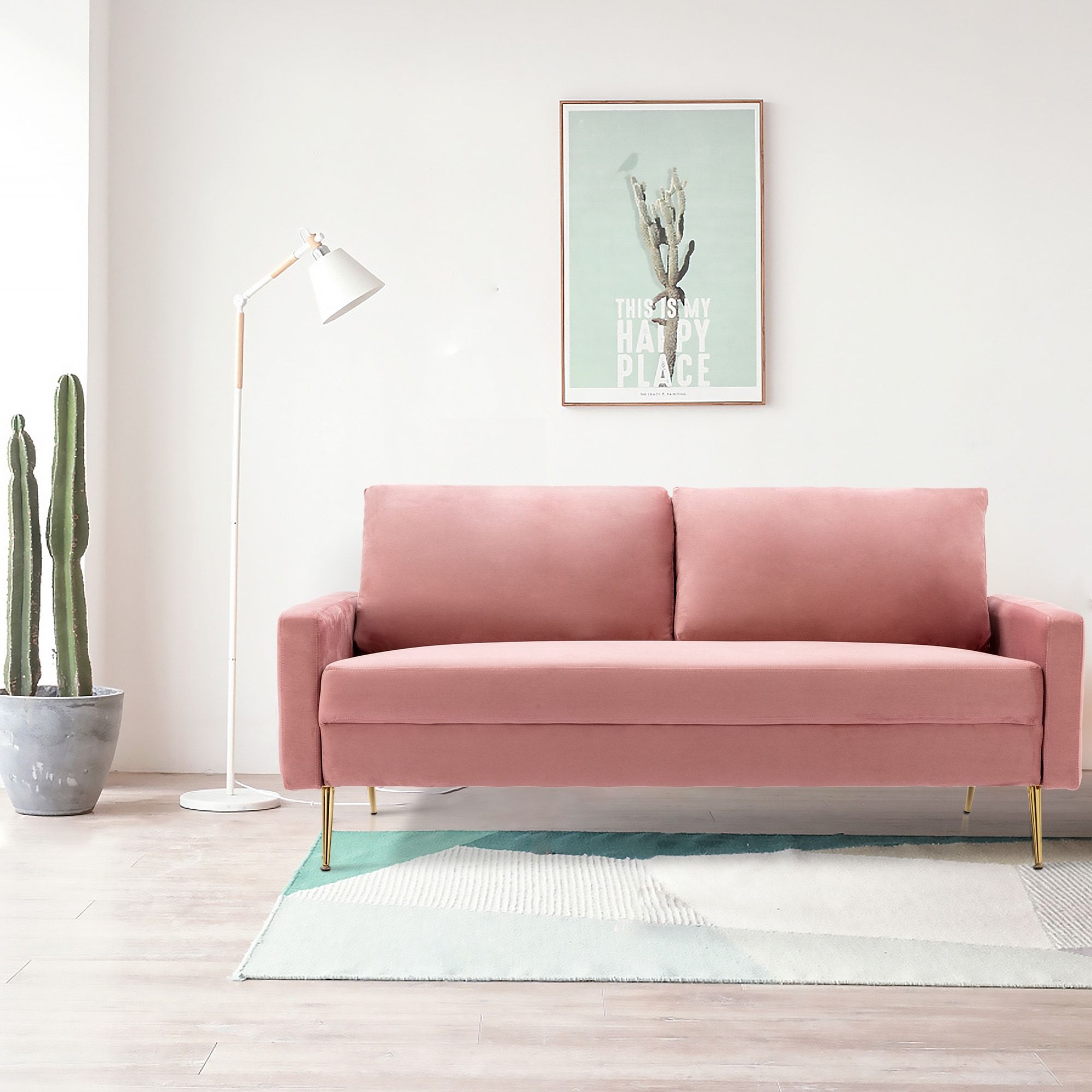 Modern Loveseat Square Arms Upholstered Velvet Sofa With Pillows – On Sale  – – 33865176 Intended For Modern Loveseat Sofas (Gallery 9 of 20)