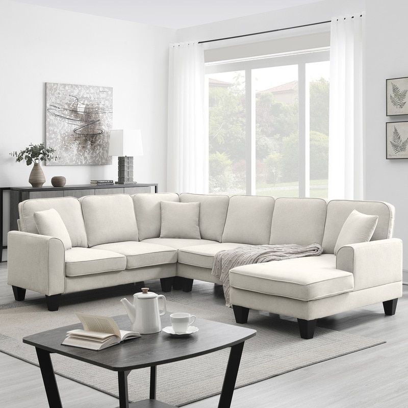 Modern U Shape Sectional Sofa, 7 Seat Fabric Sectional Sofa Set With  Movable Ottoman, Sectional Sofa Corner Couch With 3 Pillows – Overstock –  37884105 Inside 7 Seater Sectional Couch With Ottoman And 3 Pillows (View 3 of 20)