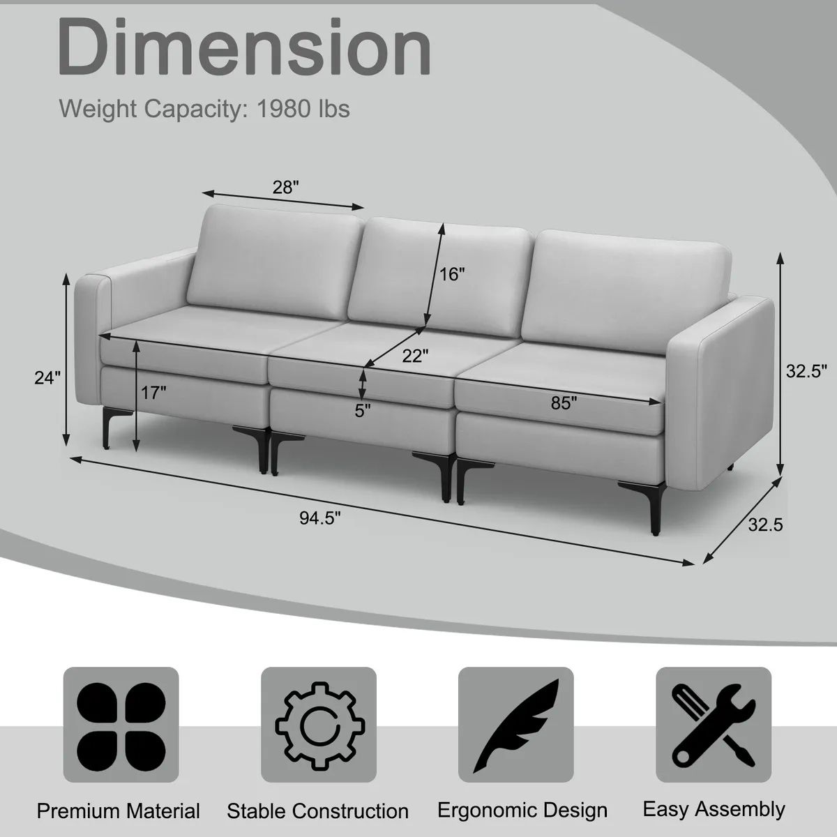 Modular 3 Seat Sofa Couch W/ Socket Usb Ports & Side Storage Pocket  Light Grey | Ebay Regarding 3 Seat L Shape Sofa Couches With 2 Usb Ports (View 9 of 20)