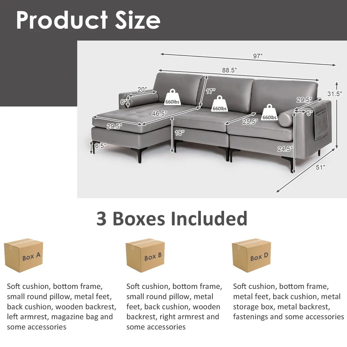 Modular L Shaped Sectional Sofa W/ Reversible Chaise & 2 Usb Ports Grey  | Ebay Throughout 3 Seat L Shape Sofa Couches With 2 Usb Ports (View 12 of 20)