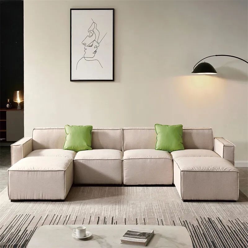 Modular Living Room Sectional Sofa Set Couch 6 Seat U Shape Chaise Ottoman  Beige | Ebay Within U Shaped Modular Sectional Sofas (View 14 of 20)