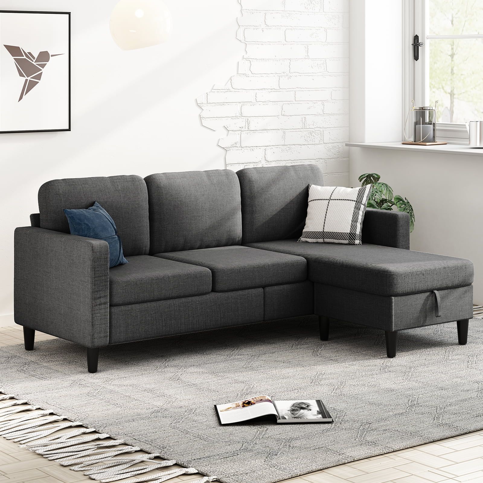 Muzz Sectional Sofa With Movable Ottoman, Free Combination Sectional Couch,  Small L Shaped Sectional Sofa With Storage Ottoman, Modern Linen Fabric  Sofa Set For Living Room (dark Grey) – Walmart With Regard To Modern Linen Fabric Sofa Sets (View 2 of 20)