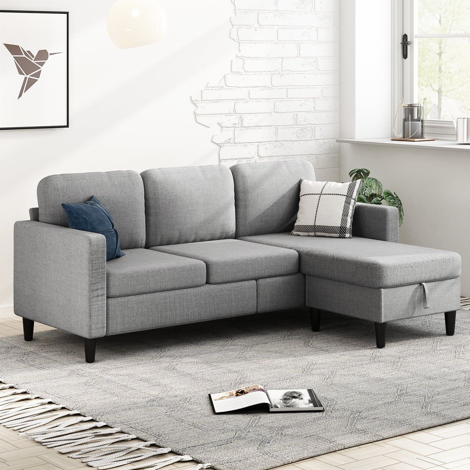 Muzz Sectional Sofa With Movable Ottoman, Free Combination Sectional Couch,  Small L Shaped Sectional Sofa With Storage Ottoman, Modern Linen Fabric  Sofa Set For Living Room (light Grey) – Walmart With Regard To Modern Linen Fabric Sofa Sets (View 3 of 20)