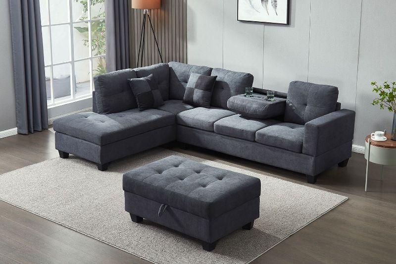 Nebula Sectional Sofa With Storage Ottoman & Drop Down Console (dark  Grey) Ifurniture The Largest Furniture Store In Edmonton. Carry Bedroom  Furniture, Living Room Furniture,sofa, Couch, Lounge Suite, Dining Table  And Chairs And Patio Furniture Inside Sectional Sofa With Storage (Gallery 11 of 20)